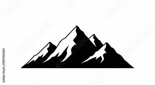 Majestic Mountain Peaks Silhouette Against White Background.