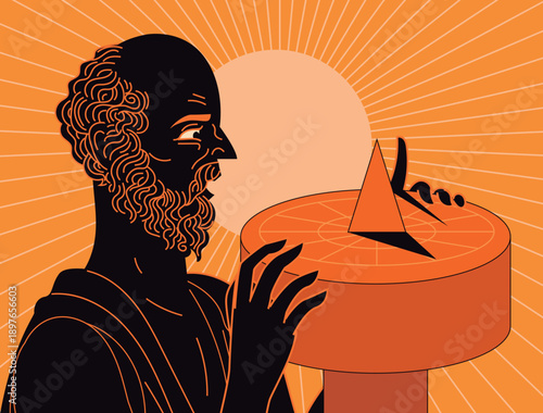 Fotografija eratosthenes of cyrene measuring the earth circumference with shadows and sun