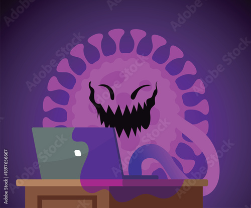 malicious malware virus infecting a computer with tentacles