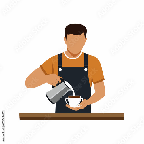 Flat Design Barista Illustration Pouring Milk into Coffee