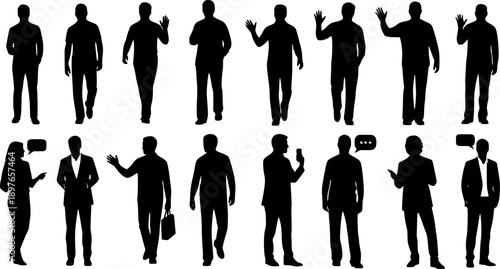 Black silhouettes of people talking to each other conversing standing