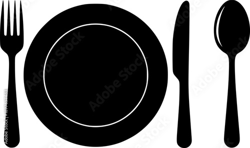 black silhouettes of fork spoon and knife on white background