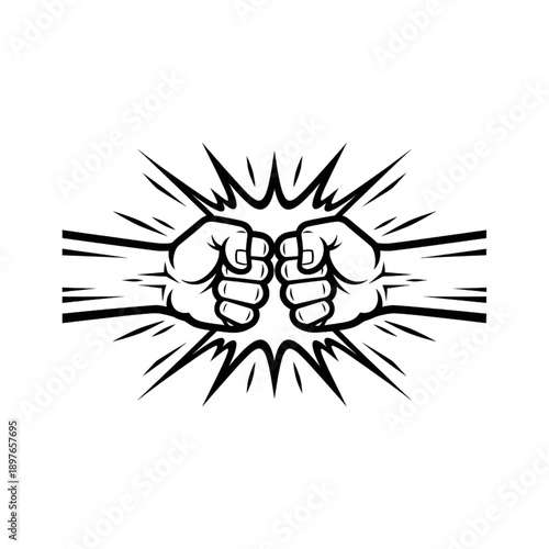 fist bump collision with explosive impact lines comic style power and brotherhood vector illustration