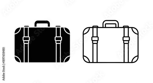 Retro suitcase silhouette icons for travel and luggage.