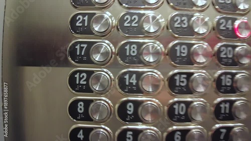 Close up view of control panel elevator cabin without button 13th floor in casino of Las Vegas hotels. USA.
