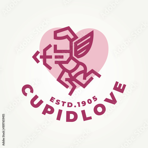cupid angel with wings and arrow love symbol line art icon logo vector illustration design. valentine's day logo concept