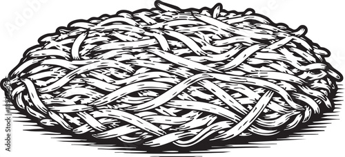 Potato shredded nest arranged on white background showing tangled strands for food illustration