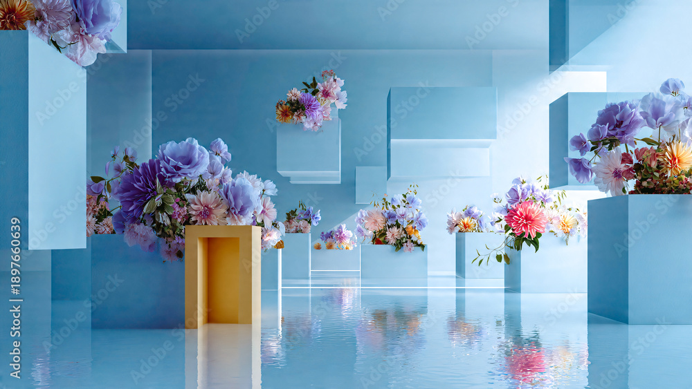 Naklejka premium Bouquets de fleurs sur des socles