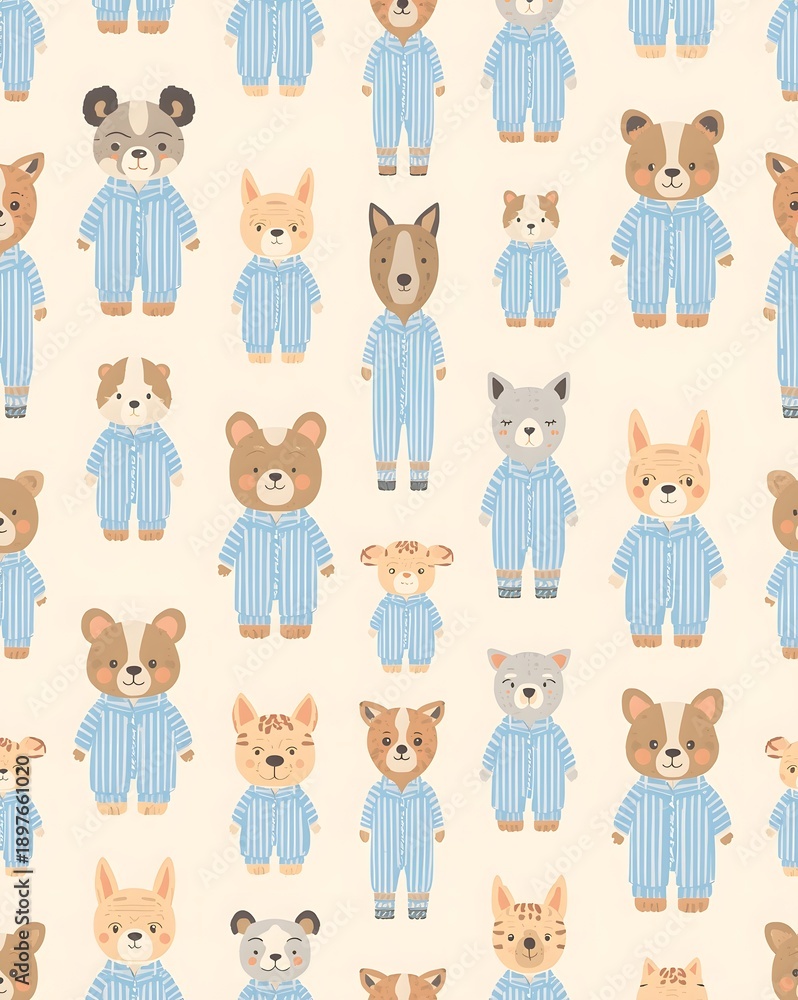 Obraz premium Seamless cute animal doctor pattern with cartoon characters in medical outfits, playful pastel illustration for kids background and nursery decor 