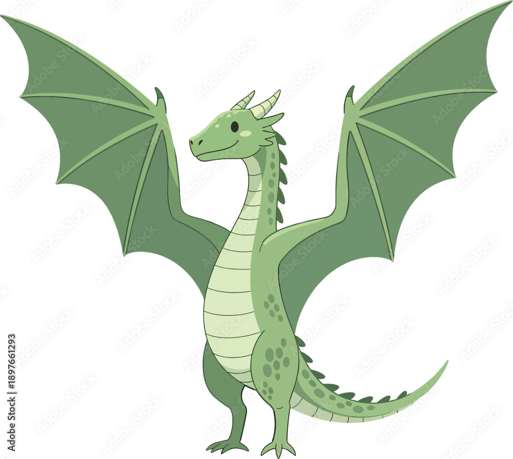 Obraz premium Adorable Green Baby Dragon Cartoon Character