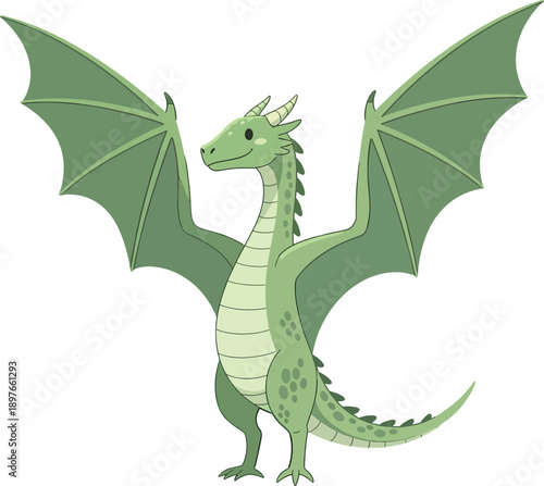 Adorable Green Baby Dragon Cartoon Character