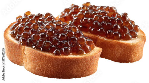 Caviar on toast, luxury Russian food, isolated on a white background