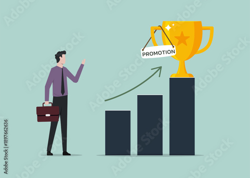 Promotion announcement. Employer receives new employee promotion, moving to higher level role based on performance, skill and potential.