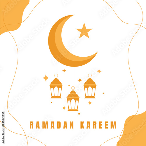 ramadan kareem greeting background with crescent moon, star, and lantern design template