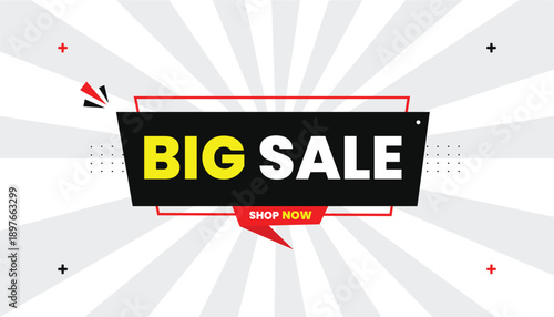 Big sale shop now sale banner vector illustration label sticker banner editable eps format template design with black and red shapes with white hot abstract background illustration