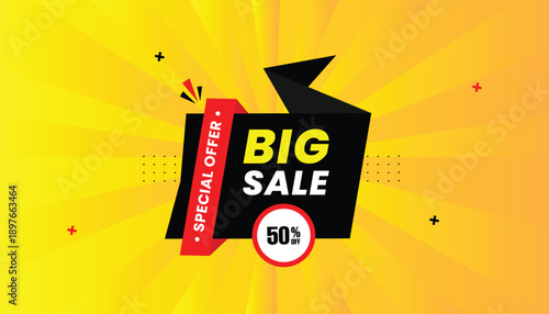 Big Sale special offer Creative Badge 50% Off Discount for Shopping Promotion sale banner sticker label icon banner eps format editable template design with yellow abstract hot background illustration