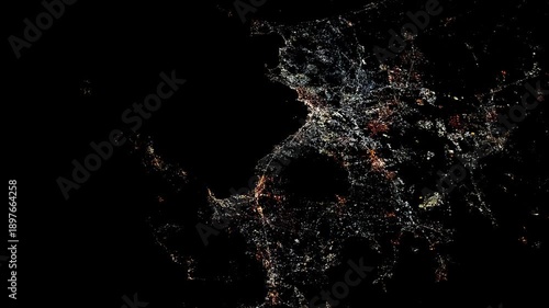 Night satellite fly over of Naples and the Gulf of Naples with Mount Vesuvius and Sorrento coastline animation based on Nasa imagery