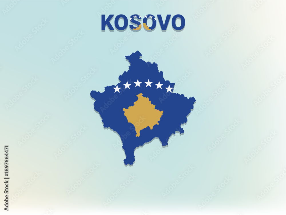 Obraz premium A modern flat illustration of the map of Kosovo filled with the national flag of Kosovo