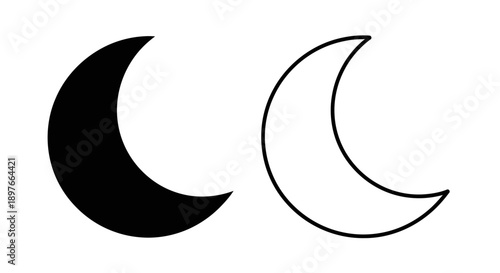 Crescent Moon Icon, Black and White