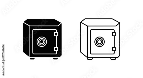 Safe Icon, Black and White Vector Illustration