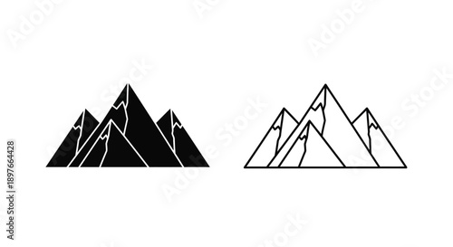 Mountain Peaks Icon Set: Black and White Geometric Vector Illustration
