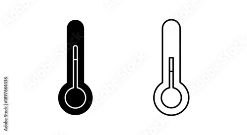 Thermometer Icon: Temperature Gauge in Black and White Vector