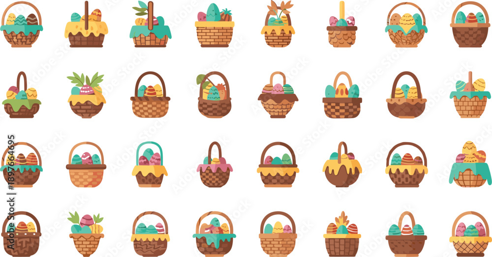Fototapeta premium Colorful Easter baskets filled with eggs and treats