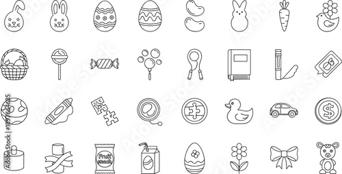 Colorful Easter and spring themed icons for kids and adults
