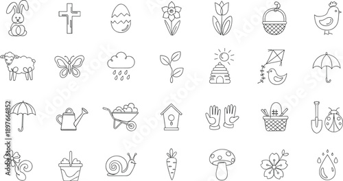 Springtime icons for Easter and gardening activities