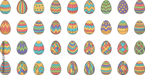 Vibrant Easter eggs with colorful patterns and designs