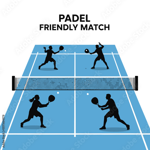 Active Padel Tennis Match Silhouette Illustration