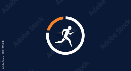 Abstract Runner Icon with Speed Effect and Circular Design Against a Dark Blue Background