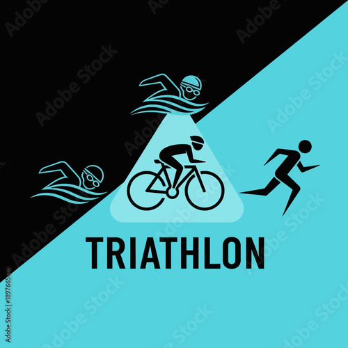 Abstract Silhouette Illustration Depicting Triathlon Events in Dynamic Aquatic and Endurance