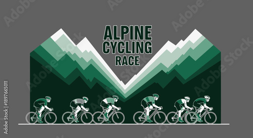 Alpine Cycling Race Cyclists Competing Against Mountain Backdrop
