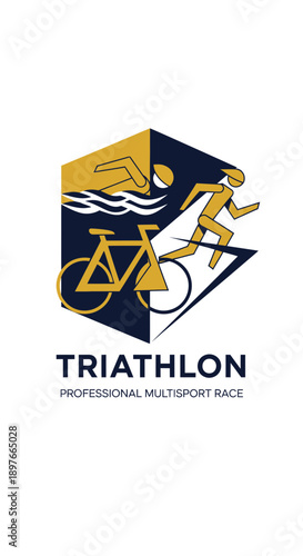 Abstract Triathlon Logo Depicting Swimming, Cycling, and Running in a Dynamic Geometric Design
