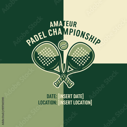 Amateur Padel Championship Graphic Design With Rackets And Ball For Sports Events