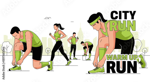 Active City Runners Warming Up For Energetic Urban Marathon Race