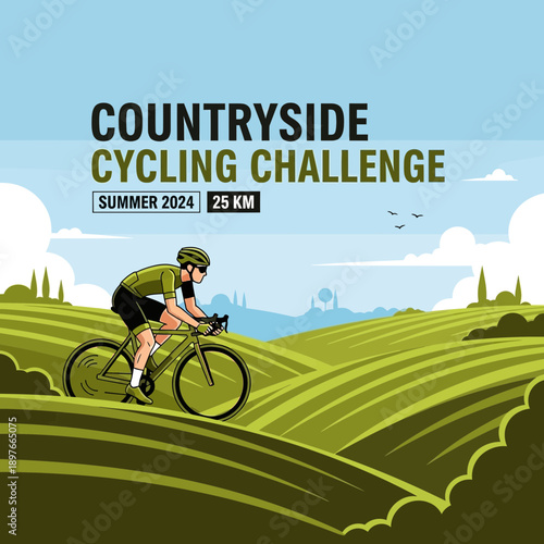 Active Cyclist Embarking On A Picturesque Countryside Bicycle Tour