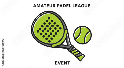 Amateur Padel League Event Icon Depicting a Paddle and Ball on a White Background