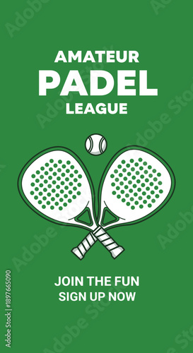 Amateur Padel League: Join Fun and Competition with Rackets and Ball on Green Background