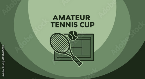 Amateur Tennis Tournament Logo Design On Green Background Suitable For Sports Competitions