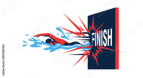 Athlete Powerfully Smashes Through Swimming Finish Line Barrier In Dramatic Competition