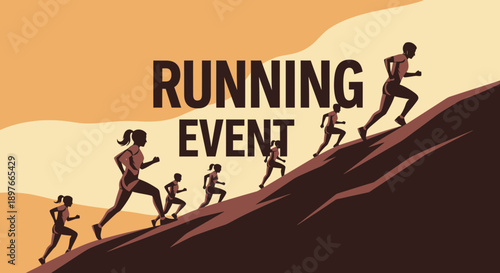 Athletes Ascend Steep Hill In Dynamic Running Event Illustration