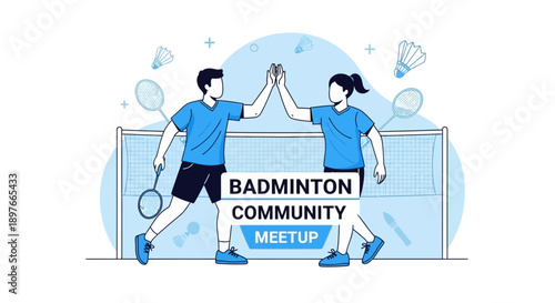 Badminton Community Meetup: A Vector Illustration Showcasing Teamwork and Sport