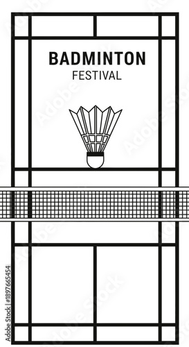 Badminton Festival Graphic Design With Shuttlecock And Court Lines