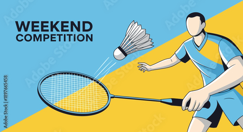 Badminton Match Illustrated With Shuttlecock and Racquet With Sportive Colored Background
