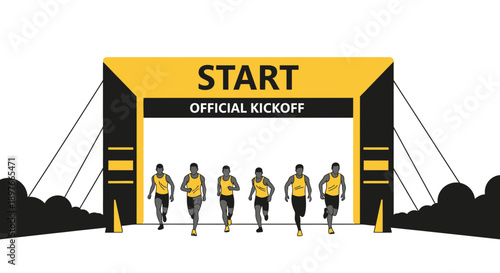 Athletes Running Towards the Finish Line to Official Kickoff in a Competition