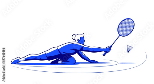 Badminton Player Reaching For Shuttlecock During Dynamic Competitive Play