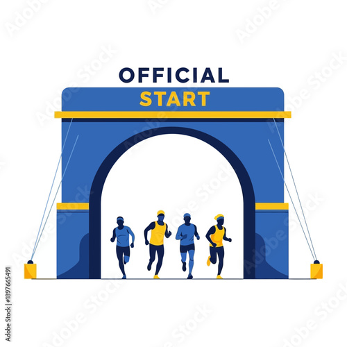 Athletic Competition Begins Under The Official Start Archway Sign