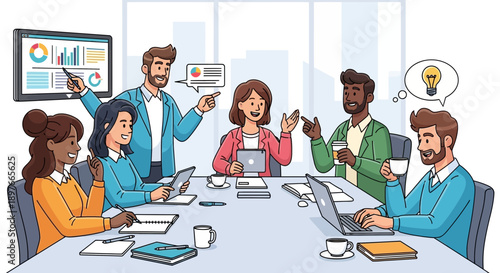 Diverse business team having a productive meeting in modern office